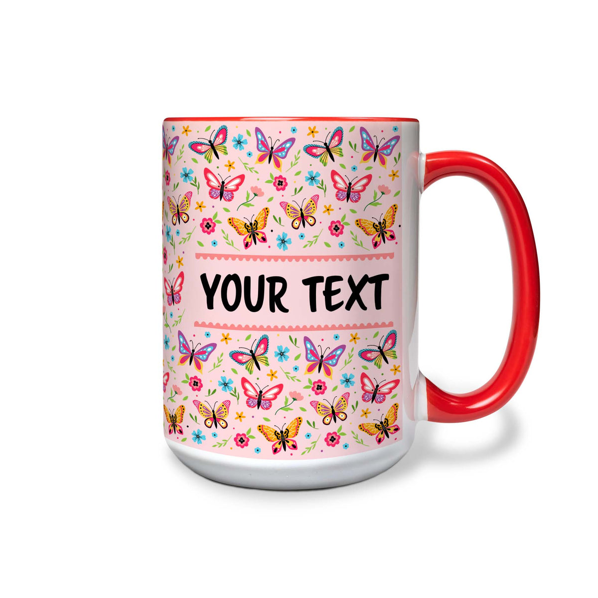 Personalized Red Accent Mug - Butterflies - 15 Ounces