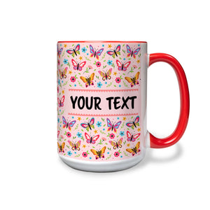 Personalized Red Accent Mug - Butterflies - 15 Ounces