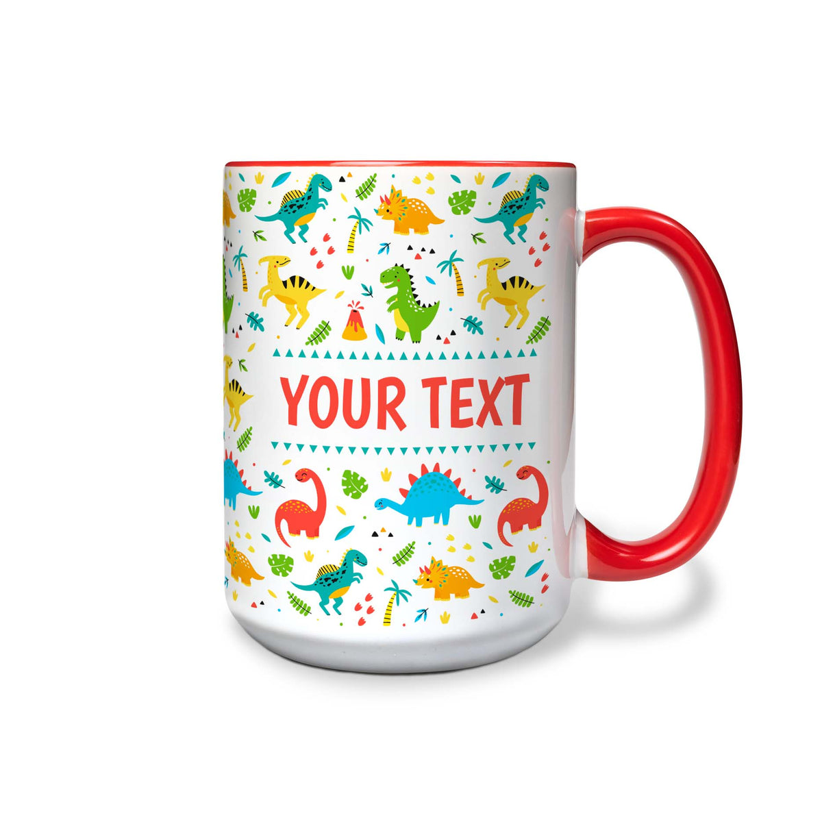 Personalized Red Accent Mug - Dinosaurs - 15 Ounces