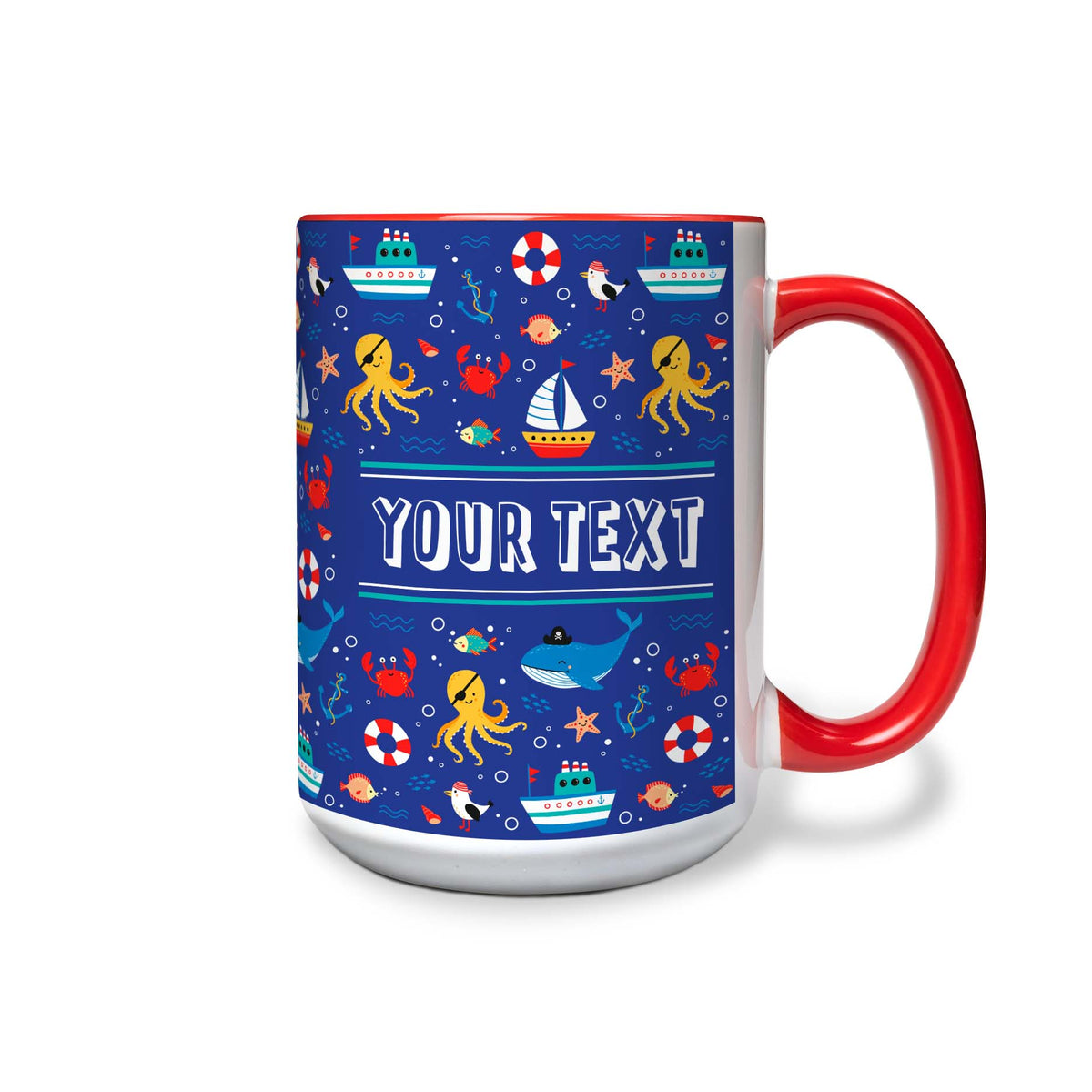 Personalized Red Accent Mug - Nautical - 15 Ounces