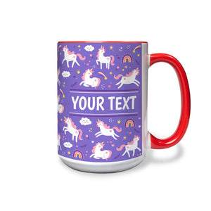 Personalized Red Accent Mug - Unicorns - Purple - 15 Ounces