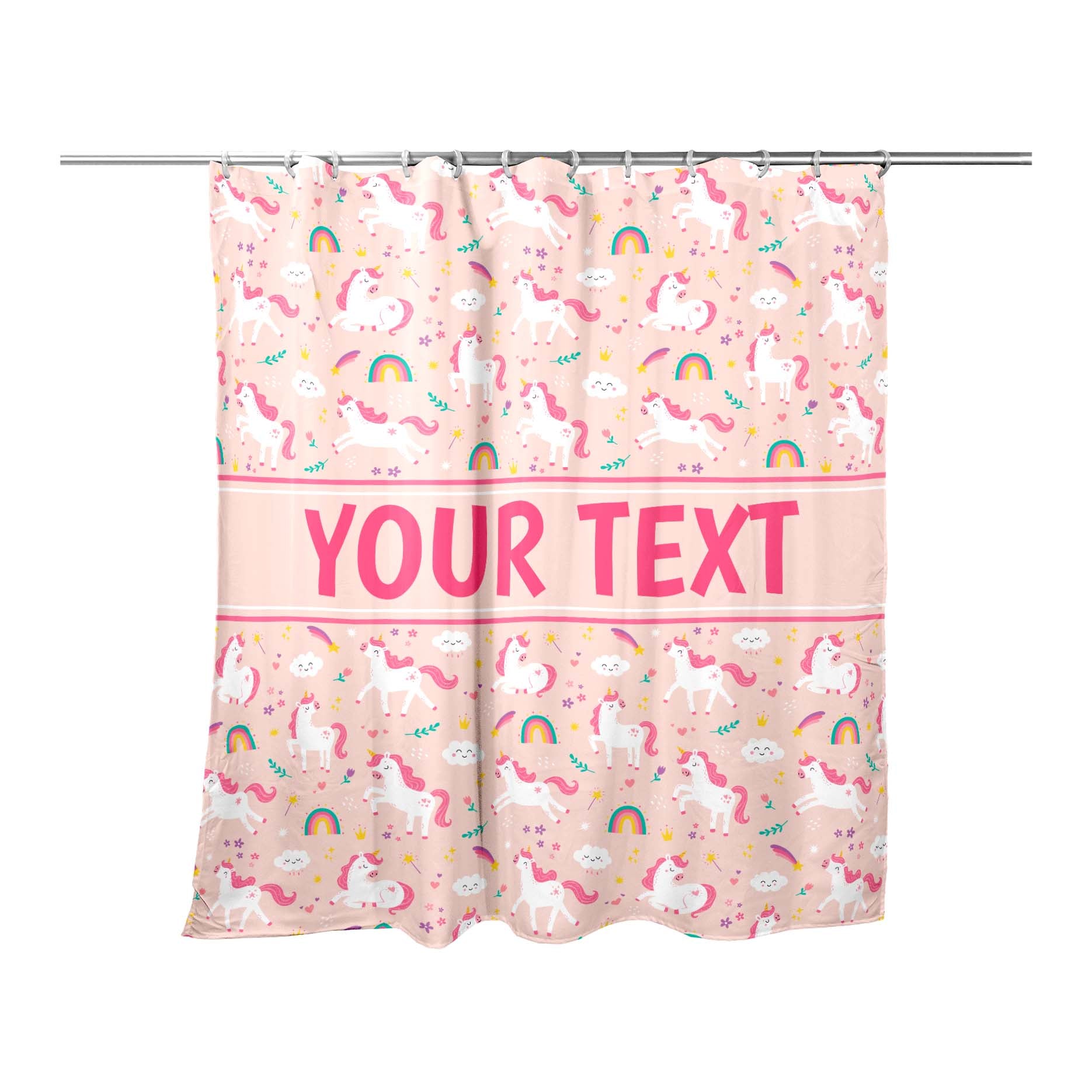 Personalized Shower Curtain - Unicorns - Pink - 71" x 74"