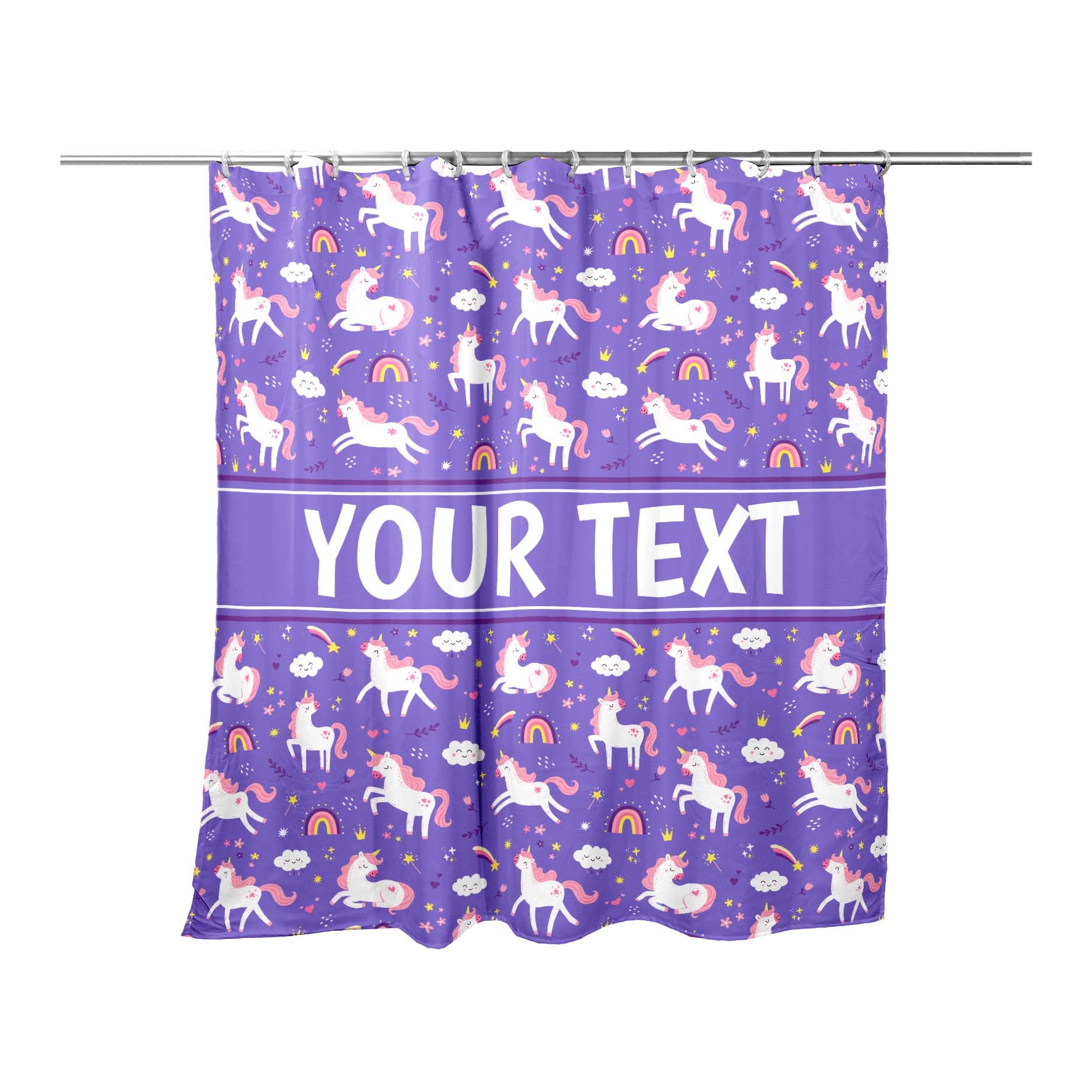 Personalized Shower Curtain - Unicorns - Purple - 71" x 74"