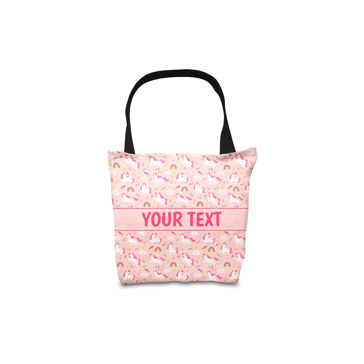 Personalized Tote Bag - Unicorns - Pink - 13" x 13"