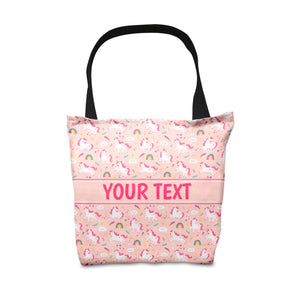 Personalized Tote Bag - Unicorns - Pink - 18" x 18"